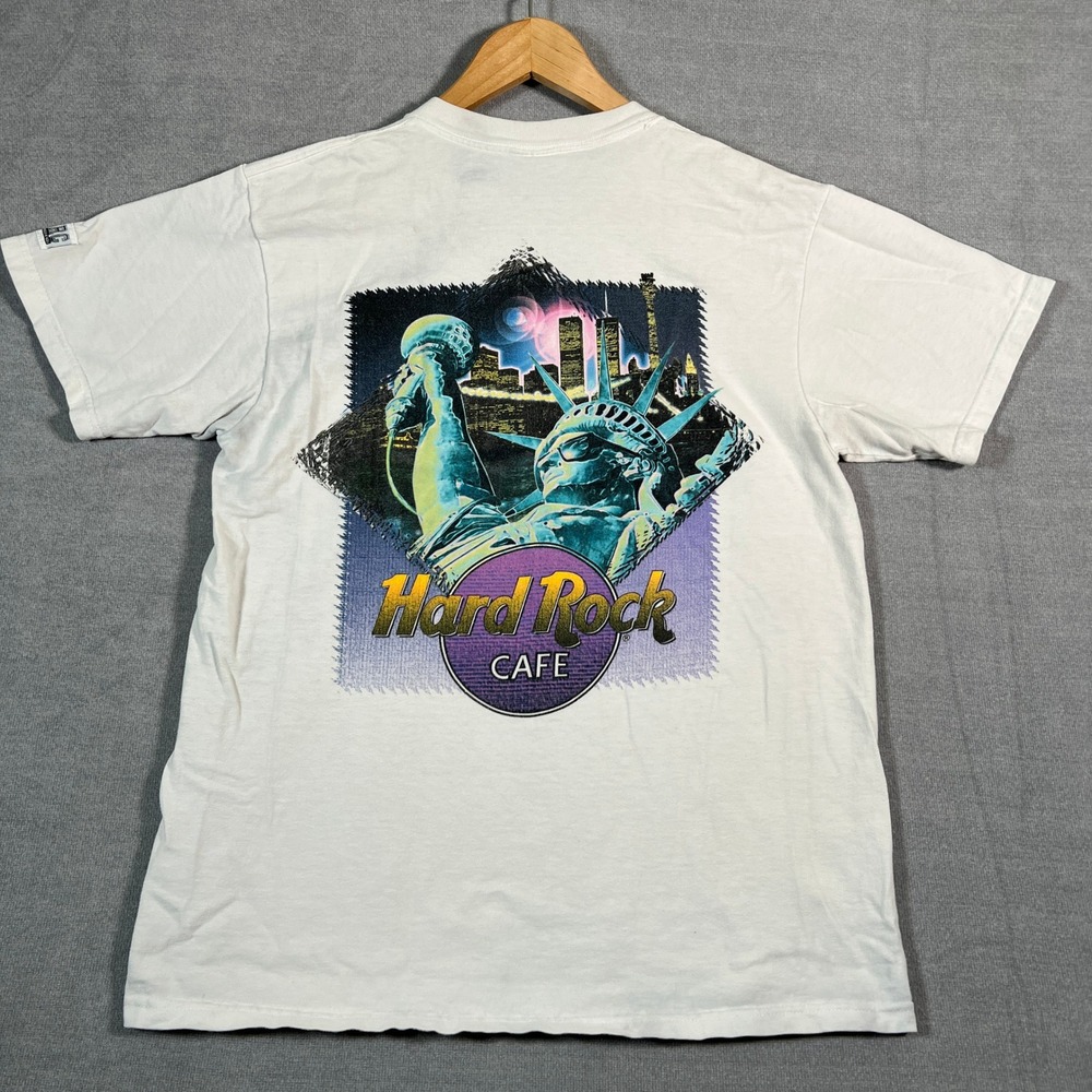 Hard Rock Cafe New York Statue of Liberty Graphic Tee Men Medium White Cotton